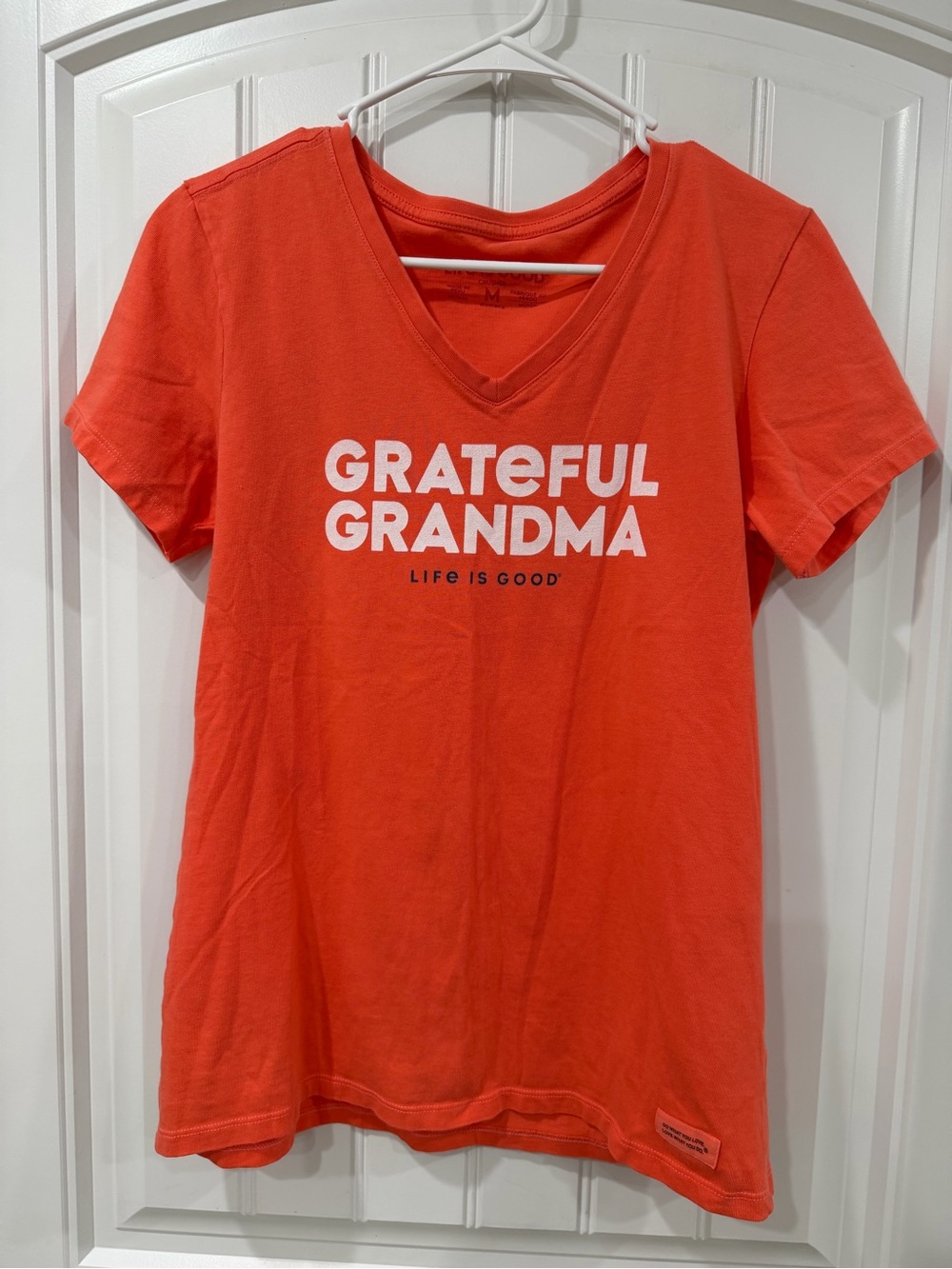 NWOT Life Is Good Orange V‑Neck 'Grateful Grandma' Tee
